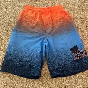 Under Armour boys youth medium swim trunks (blue & orange) gently used